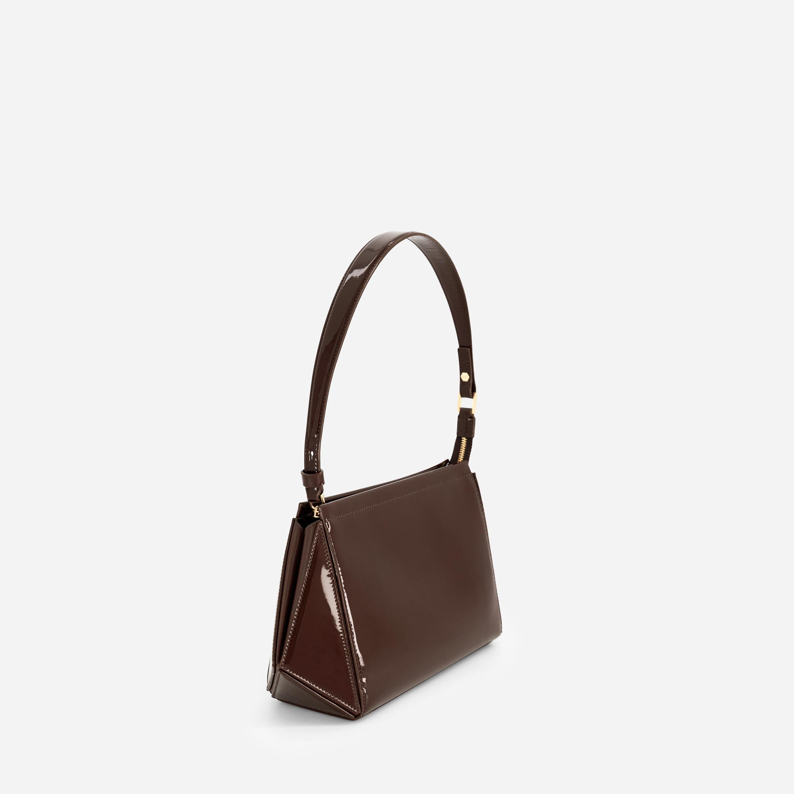 Medium Triangle Pouch - Patent Brown